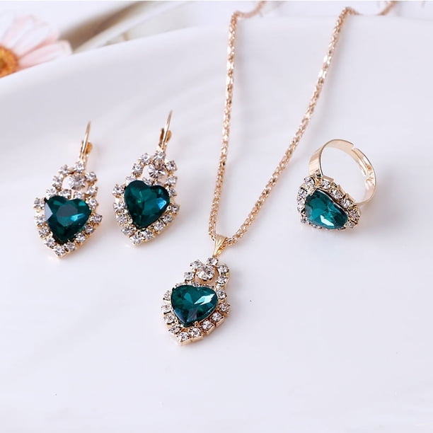 Nvzi Conjunto de joyas de diamantes de imitación con forma de gota de agua a la moda, collar con colgante de gota de agua retro,conjunto de joyas para madre, novia, boda, verde B