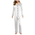 thumbnail image 3 of Silk Satin Pajamas Set Women Two Piece Nightwear Long Sleeve Sleepwear Soft Loungewear Pjs Set White XXL, 3 of 9