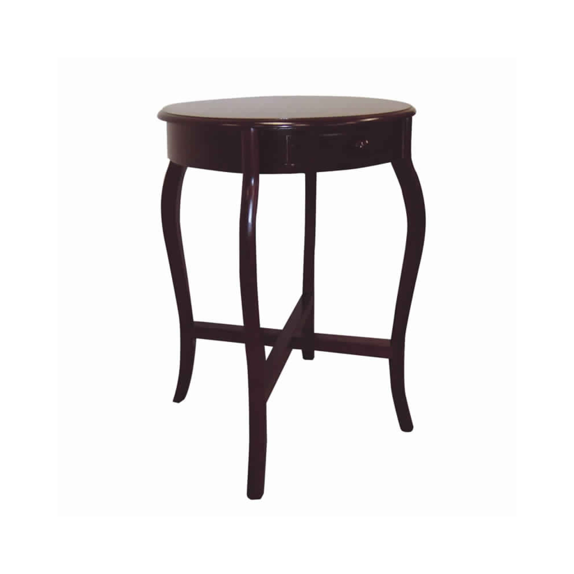Wooden Round Shaped End Table with Flared legs and 1 Drawer, Cherry