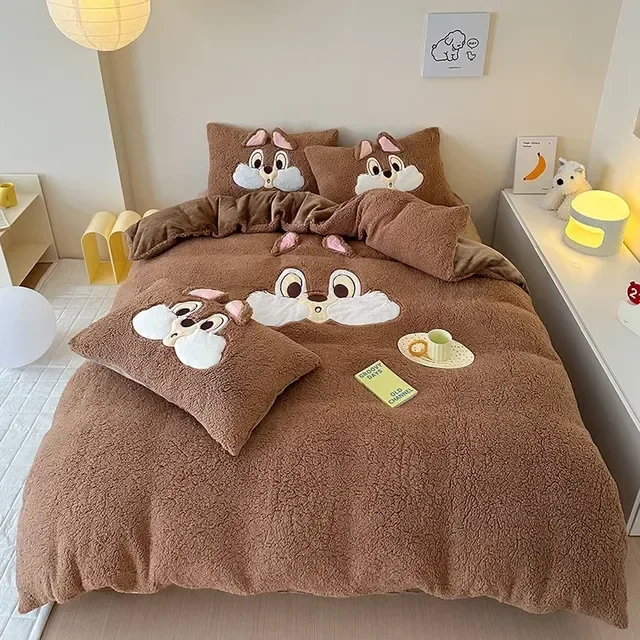 Juego de cuatro piezas de forro polar de cordero grueso funda de