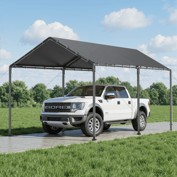 Grezjxc 10x20 ft Metal Carport Car Canopy Portable Car Tent Garage, Gray