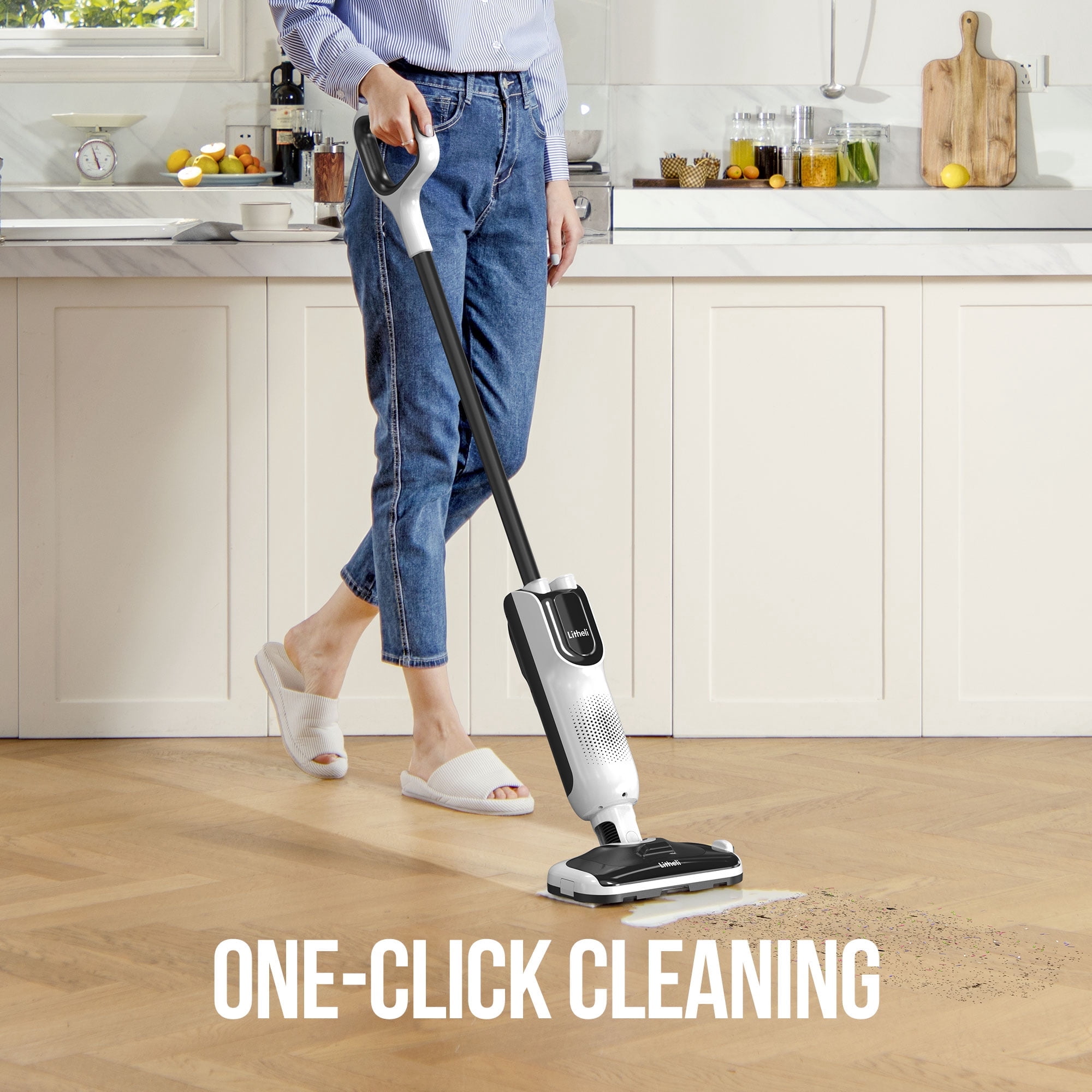 Litheli Cordless Vacuum Mop Cleaner 2 in 1 Hard Floor Stick Vacuum Wet Dry Mop 2 Disposable Dust Boxes 14 Disposable Pads 1 Washable Pad 2