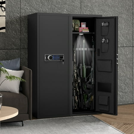 Kmowoo Heavey Duty Large Size 5-8 Gun Black Gun Cabinet with Electronic Password Keypad Lock Unassembled Metal Rifle Gun Security Cabinet Safe Locker
