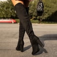 thumbnail image 2 of YDN Women Classic Round Closed Toe Lace Up Long Boots Block High Heel Zippers Knee High Boots Office Prom Dressy Shoes Size 10 Black, 2 of 4