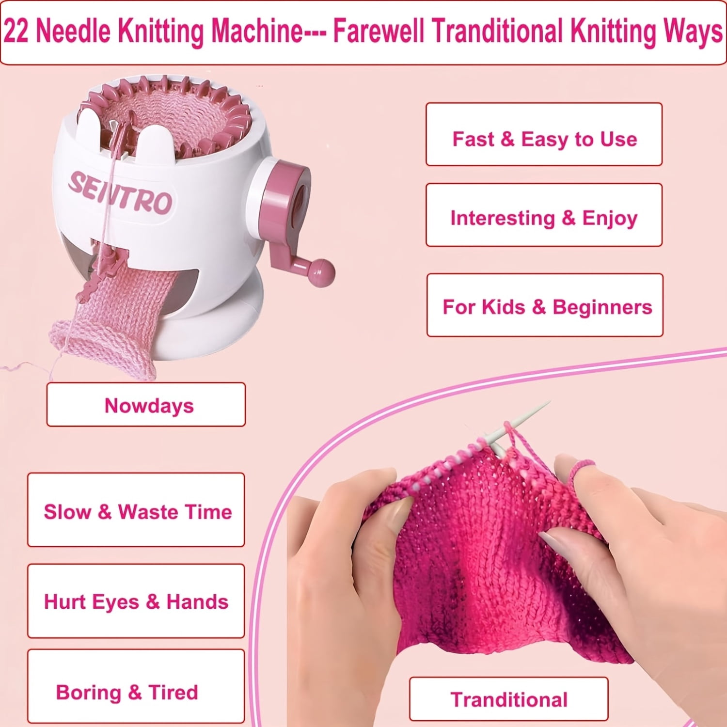 22-Needle Automatic Circular Knitting Machine for Adults & Beginners, DIY Scarves, Hats, Sweaters & Toys
