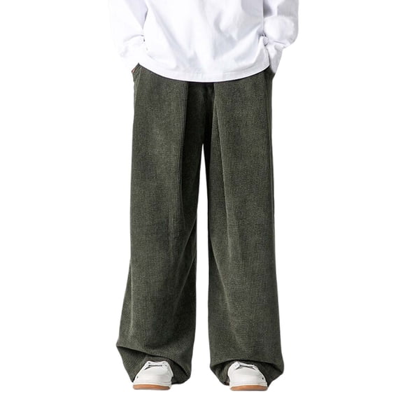 XIAOCHA Men's Corduroy Wide-Leg Pants High Waist Drawstring Retro Pants Fall Breathable Comfy Straight Trousers