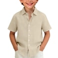 thumbnail image 2 of UACY Boys Button Down Shirt Cotton Short Sleeve Shirt Solid Summer Beach Shirts with Pocket, 2 of 8