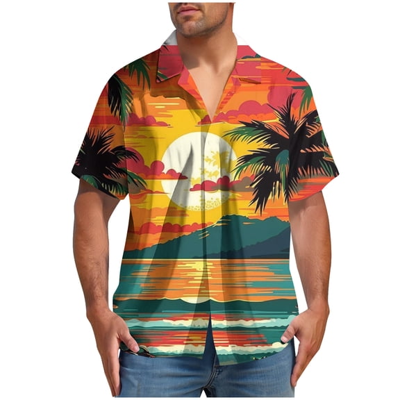DJDLJWCJ Mens Button Up Shirts Casual, Men polo Shirts Casual Graphic Tees Short Sleeve Men Hawaiian Shirts Summer Beach Shirts Red 4XL