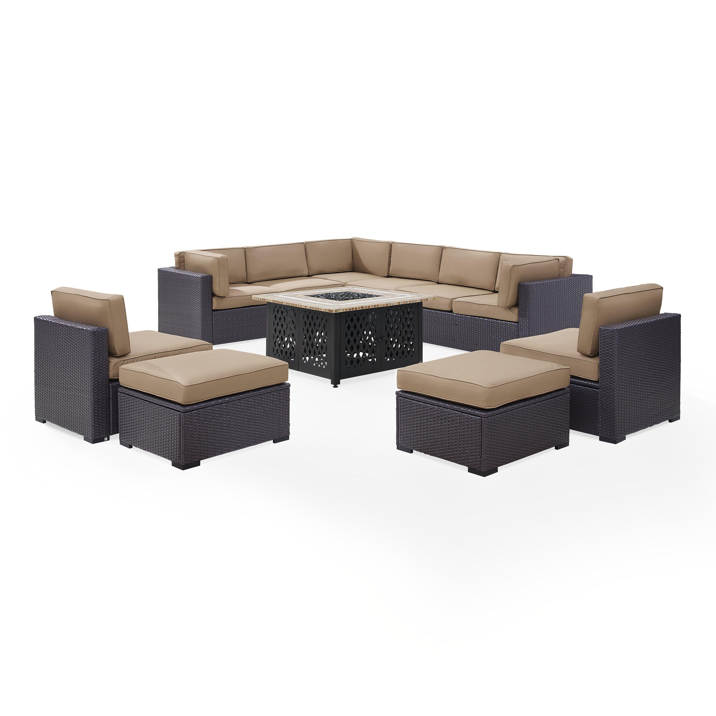 Crosley Furniture Biscayne 8 Piece Fabric Patio Fire Pit Sectional Set in Mocha - image 2 of 4