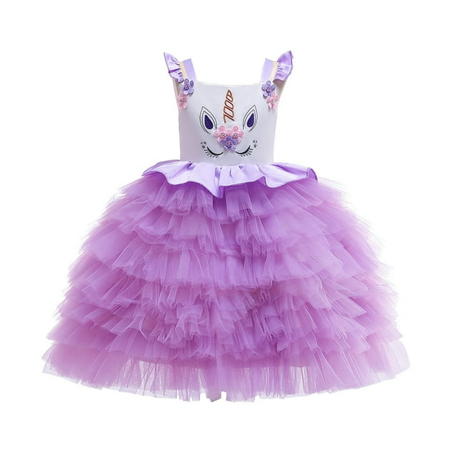 HAWEE Unicorn Robe Costume pour Filles Appliqués de Fleurs Robe de Bal Robes de Princesse Costumes de Fête Élégants Vêtements pour Enfants
