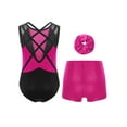 thumbnail image 2 of Haitryli Girls' Sleeveless Dance Leotards with Shorts Hair Tie Three-Piece Sparkling Ballet Unitards Gymnastics Outfits Hot Pink 10, 2 of 7