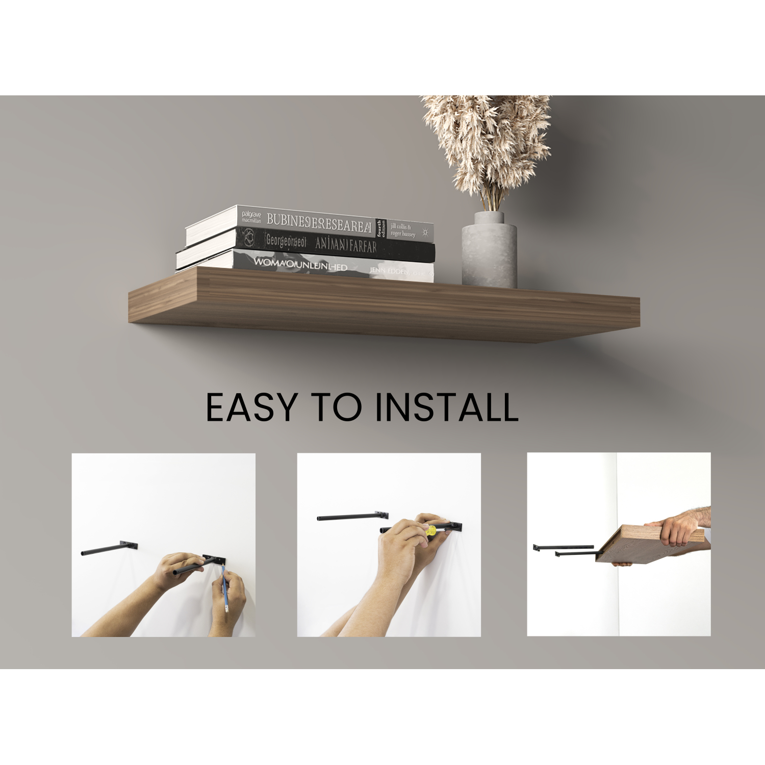 31.5" Wide Floating Shelves Set of 2, Modern Wall Shelves for Bedroom, Bathroom, Living Room (Mahogany)