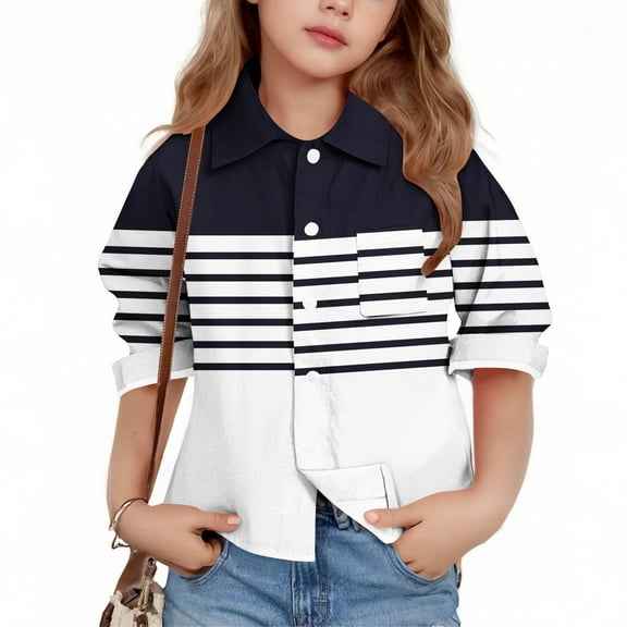 ATOGUTA Girls Long Sleeve T-Shirts Kids Everyday Soft School Uniform Button Down Shirt Black, 3T-16