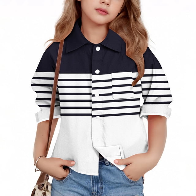 YUNAFFT Chemise à Rayures pour Enfants Col Manches Longues Décontractée Printemps Été Style Y2K