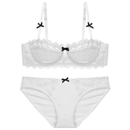 YHGFVOKJ Lingerie for Women Sexy Sheer Lace Push Up Bra Lingerie Sets Thin Collection Underwear Corset and Panty Outfits Sexy Bra White 36/80C