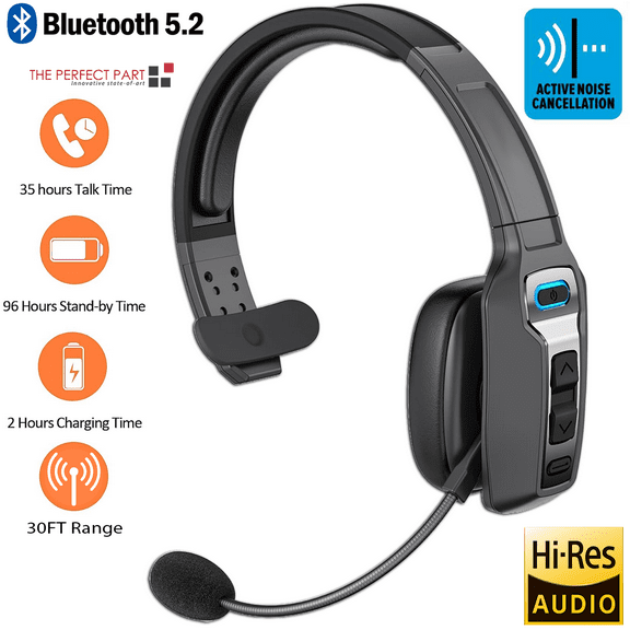 FST Trucker Bluetooth 5.2 Wireless Headset With Noise Cancelling Mic For Phones PC