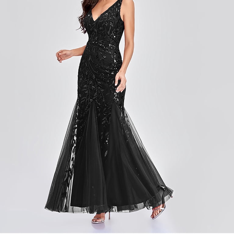 elegantly dressed tulle maxi dress black Elegant Black Tulle Long Sleeves Side Slit A-Line Floor Length Long Pr SposaBridal