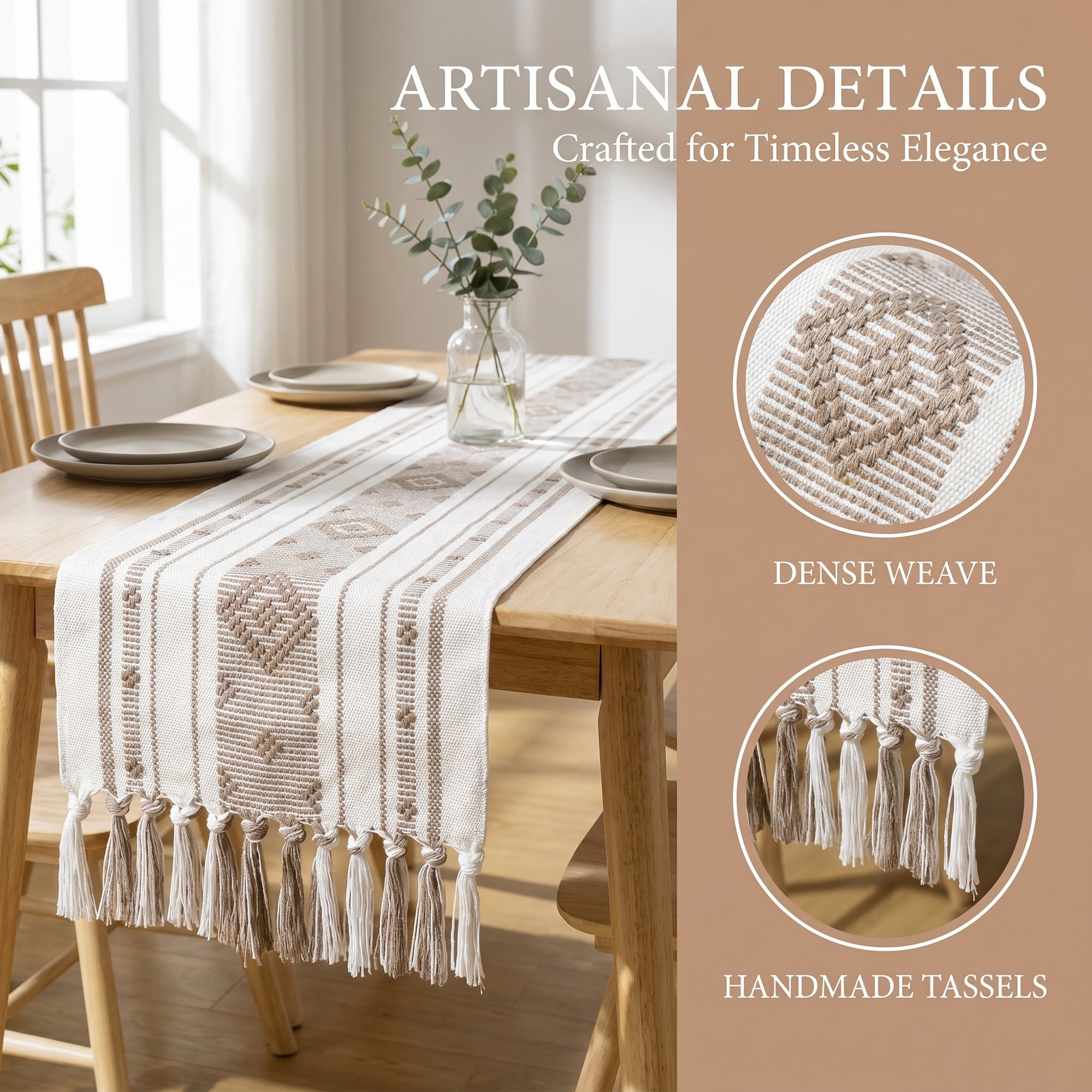 Unique Bargains Decorative Durable Washable Cotton Kitchen Runner Coffee 13.8" x 70.9"