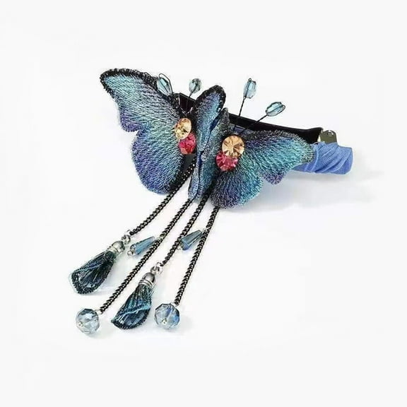 LOLIPPYY cute butterfly hair clips Barrette Fabric Blue 1Pack