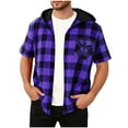 thumbnail image 4 of Mens Flannel Hoodie Shirt Casual Button Down Plaid Jacket Shirts Stylish Short Sleeve Shirts with Pockets, 4 of 6