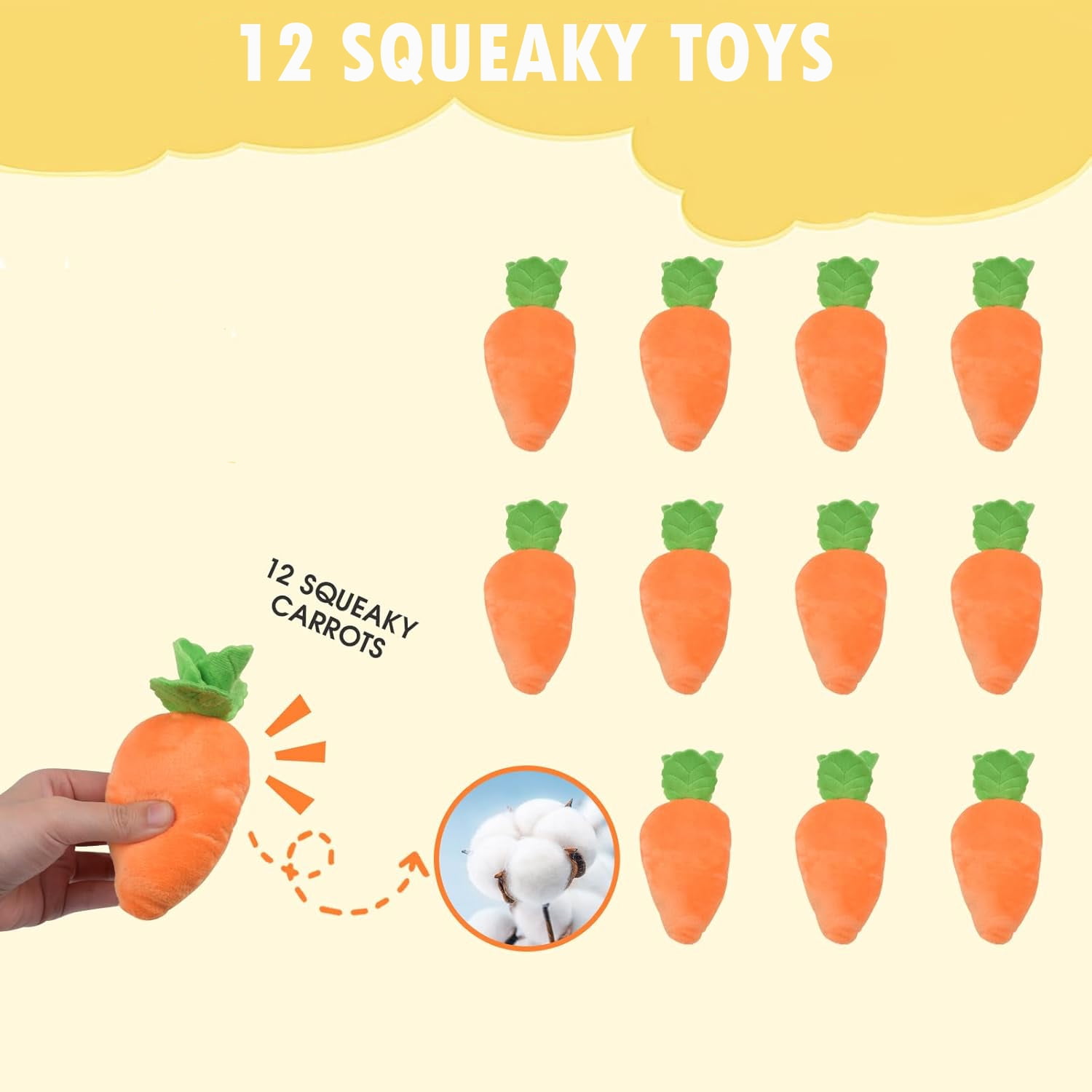 Dog Puzzle Toys, 13''x13'' Interactive Squeaky Carrot Dog Toys for Small Medium Dogs, 12 Pcs