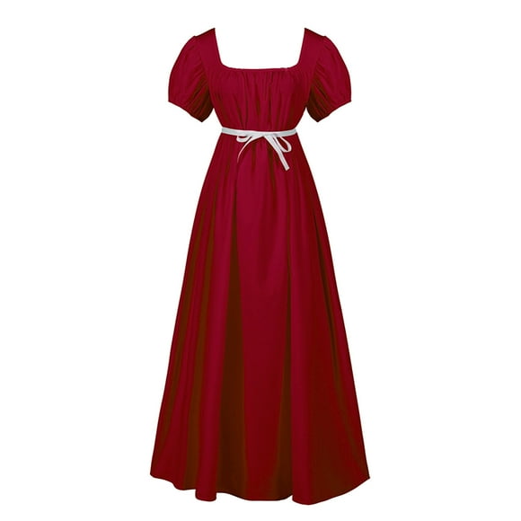 YOUSNH Plus Size Big Girls Regency Dresses Ruffled Classical Puff Sleeve Empire Waist Dress Belt Gown Girls Dresses Red 17-18 Years