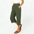 thumbnail image 4 of HKYNLAG Linen Pants Women Summer Fashion Plus Size Casual Solid Color Elastic Loose Capris Straight Wide Leg High Waisted Pants With Pocket Army Green 2XL, 4 of 7