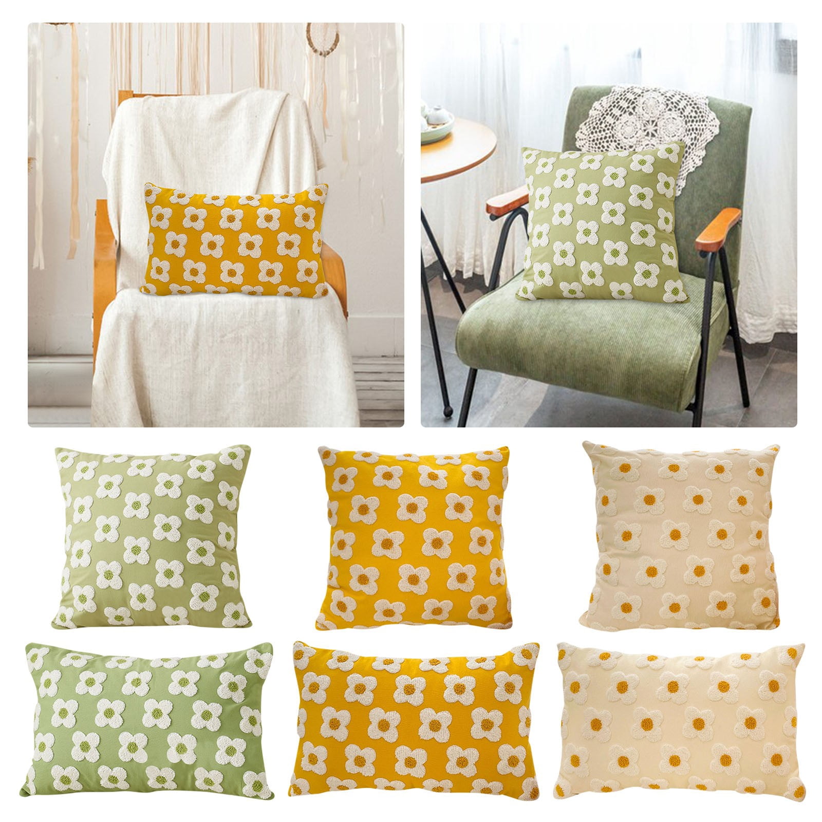 YWIYIUD 2PCS Spring Summer Pillow Cover 18x18Inch Cute Flower Jacquard Pillowcase Soft Comfortable Pillowcase Cushion Case for Couch Sofa Bed Living Room Bedroom Home Decor