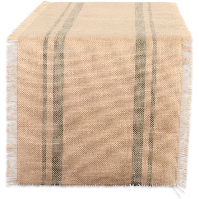 DII Jute Burlap Collection Kitchen Tabletop, Table Runner, 14x108, Double Border Artichoke