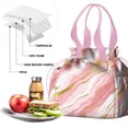 thumbnail image 4 of Pink and Gold Marble Texture Drawstring Lunch Bag Women - Drawstring Lunch Bag Insulated for Work Office - Stain-Resistant Large Lunchbags for Women with Multi-Pockets, 4 of 6