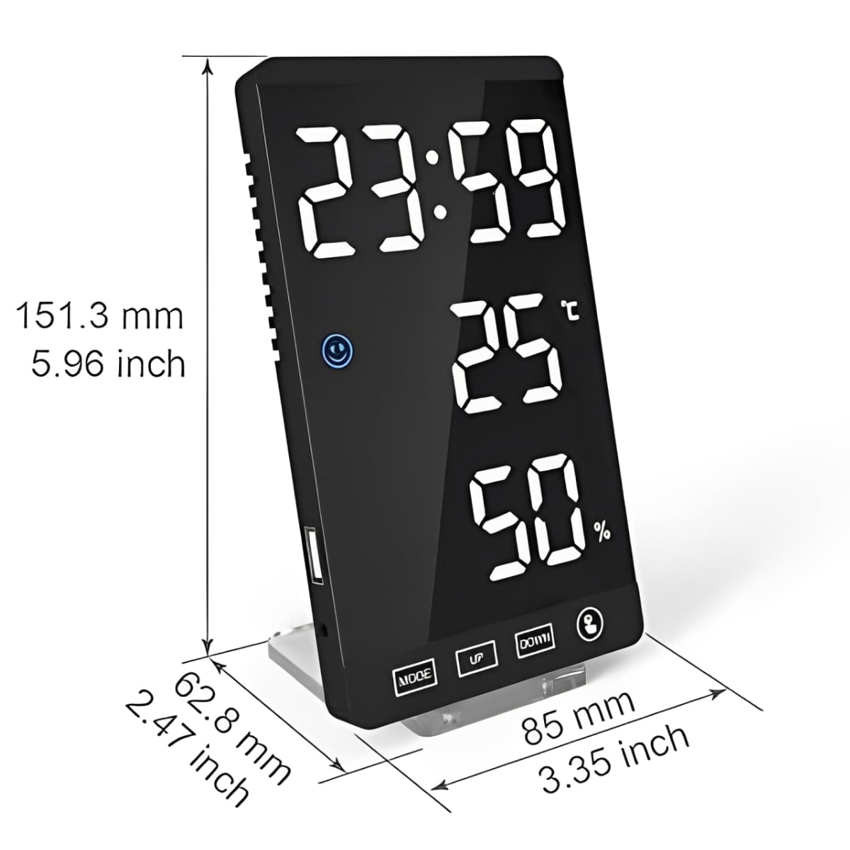 Led Digital Alarm Clock, 6 Inch Digital LED Alarm Clock Touch Control Snooze Display Time Night Led Table Desk Output USB Charger Port Alarm Mirror Clock