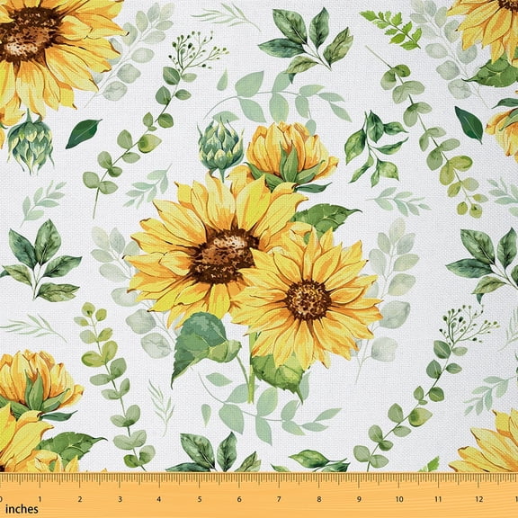 Castle Fairy Yellow Sunflower Fabric by the Yard 1 Yard,Rustic Flower Home Decor Fabric by the Yard,Spring Graden Room Decor Fabric by the Yard,Ultra Soft Home Decor