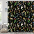 thumbnail image 3 of Vintage Botanical Boho Shower Curtain, Bright Abstract Bohemian Plant Flower Shower Curtain Set, Magical Garden Aesthetic Boho Chic Flowers Leaves Fabric Shower Curtain 12 Pack Hooks, 72X72 Black, 3 of 6