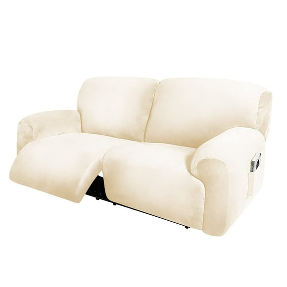 ULTICOR Extra Wide 75" - 100", Reclining 2 Seater Sofa, Extra Wide Reclining Love Seat Slipcover, 6-Piece Velvet Stretch, Reclining Sofa Covers, Thick, Soft, Washable (Ivory)