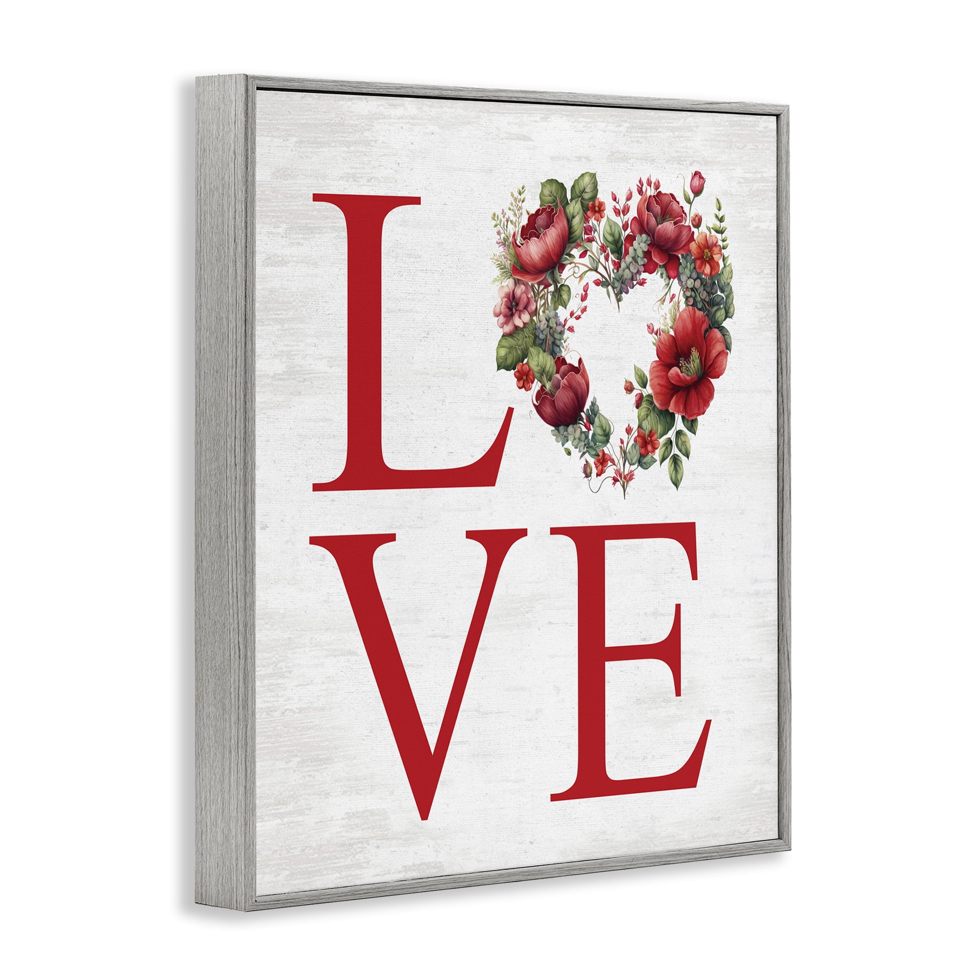 Stupell Industries Love with Heart Wreath Botanical & Floral Painting Gray Framed Art Print Wall Art, 16 x 20