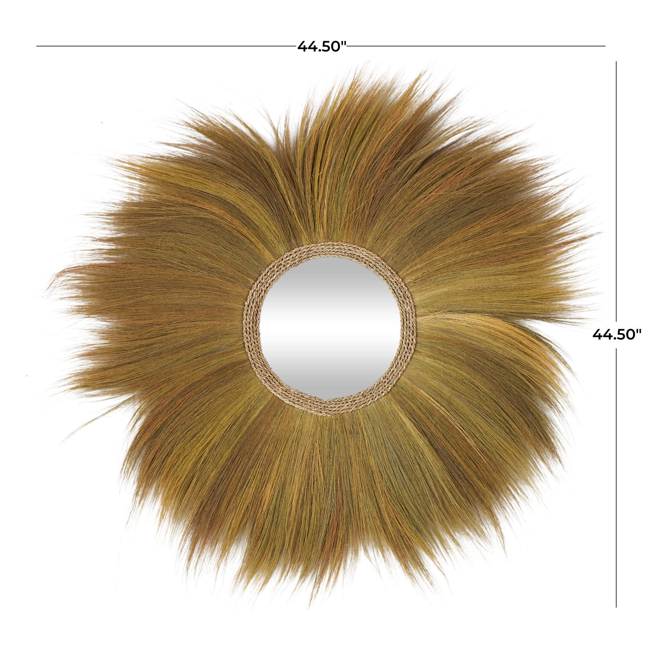 DecMode 45" x 45" Brown Tribal Inspired Sunburst Grass Wall Mirror with Coiled Rope Center