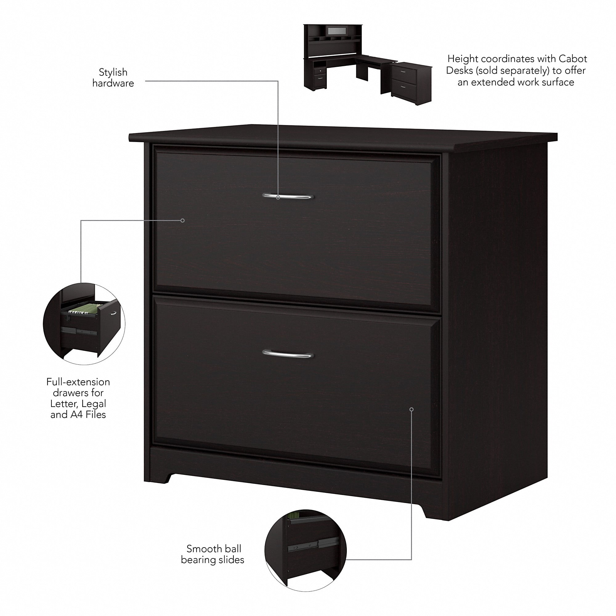 Cabot 2 Drawer Lateral File Cabinet in Chocolate Espresso Oak - Engineered Wood
