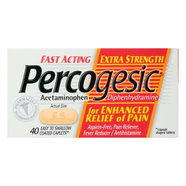 Percogesic Extra Strength Pain Relief, Aspirin Free Fast Acting Relief, Acetaminophen and Diphenhydramine, 40 Tablets
