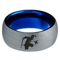thumbnail image 2 of Tungsten Ninja Star Throwing Martial Arts Band Ring 8mm Men Women Comfort Fit Blue Dome Brushed Gray Polished, 2 of 4