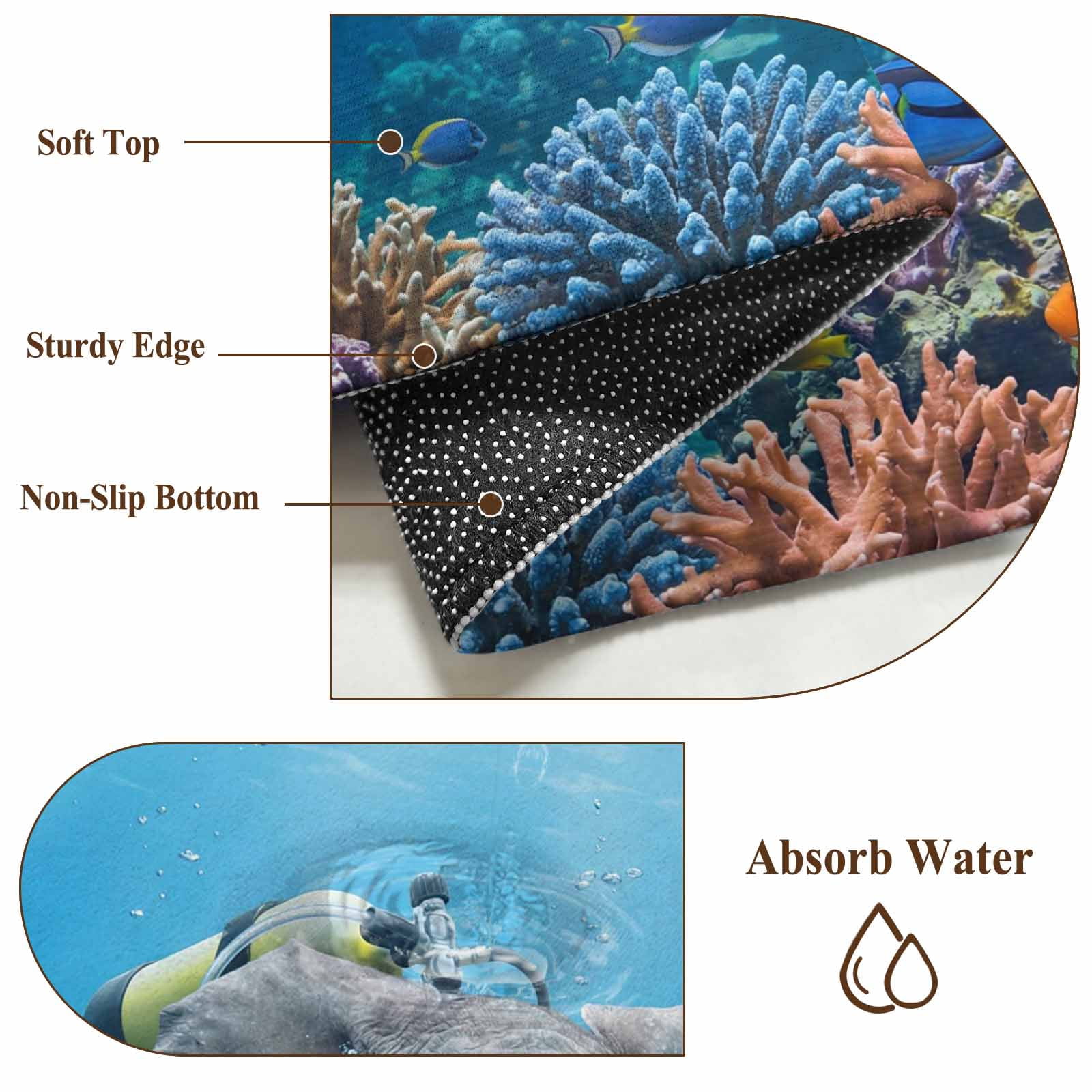 6x9 Area Rugs for Living Room, Ocean Diving Elephant Non Slip Area Rugs for Kitchen Bedroom Entryway, Blue Coastal Coral Fish Marine Life Washable Carpet Runner Rug Floor Mats for Bedroom Home Decor
