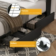 Homfa King Size LED Bed Frame with Outlets and USB Ports & Display Platform, 4 Storage Drawers Modern Wingback PU Leather Crystal Button Upholstered Platform Bed Frame, Black