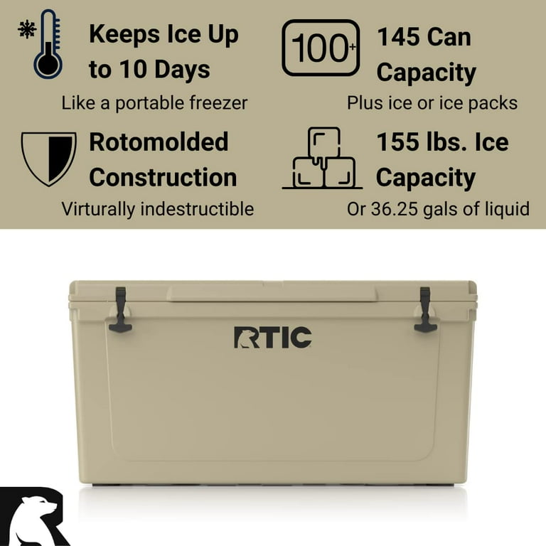 RTIC 145 QT Ultra Tough Cooler Insulated Portable Ice Chest for Beach Drink Beverage Camping Picnic Fishing Boat Barbecue Tan