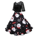 thumbnail image 2 of pstuiky Robes pour Jeunes Adultes, Robe Rétro pour Dames à Imprimé de Noël avec Col en Dentelle, Taille Haute, Couture en Dentelle, Manches Courtes, Robes Formelles en Solde, 2 of 5