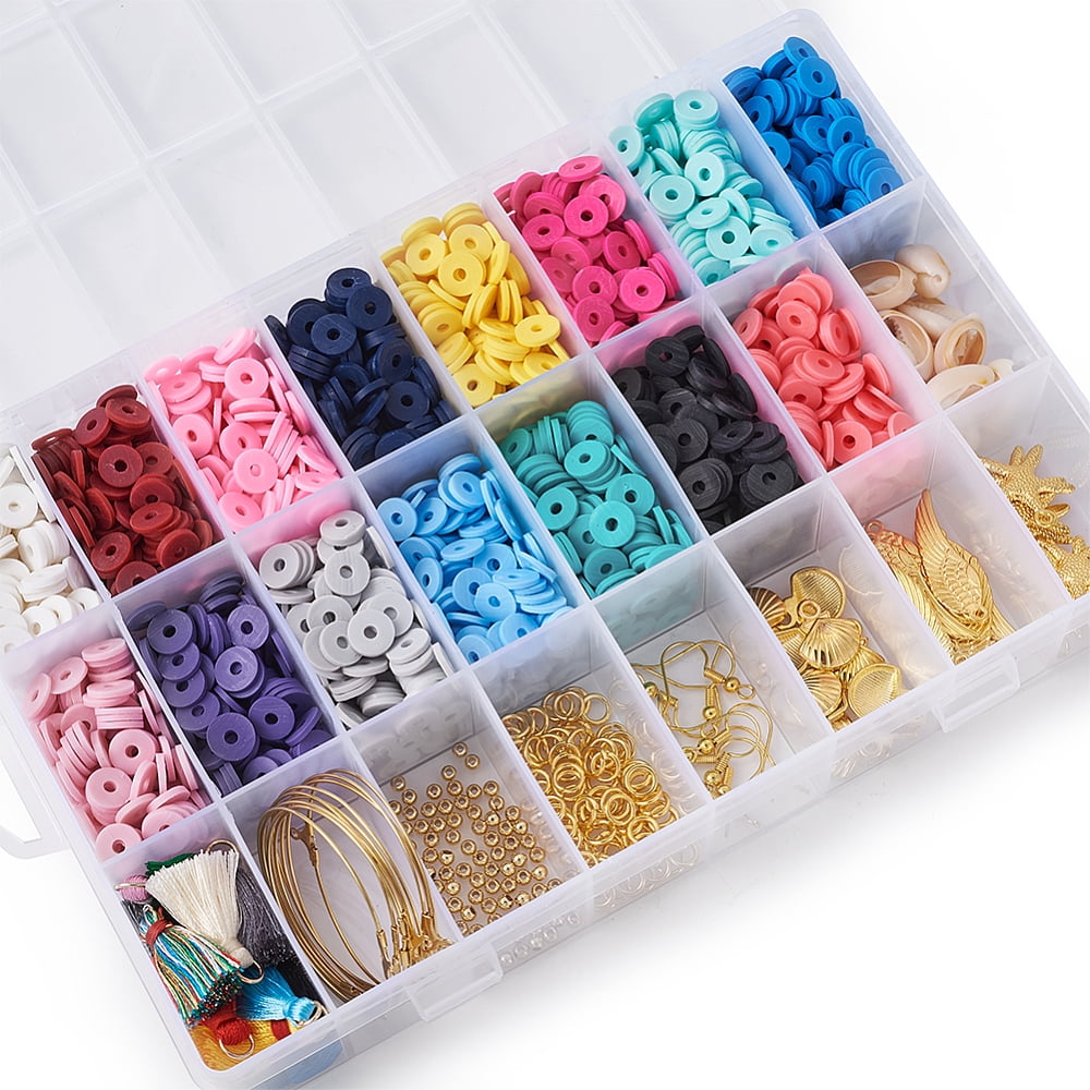 DIY Jewelry Set Making with Handmade Polymer Clay Heishi Beads Cowrie Shell Beads Alloy Pendants Brass Beads & Earring Findings Elastic Crystal Thread Nylon Thread Tassel Pendant 190x130x36mm