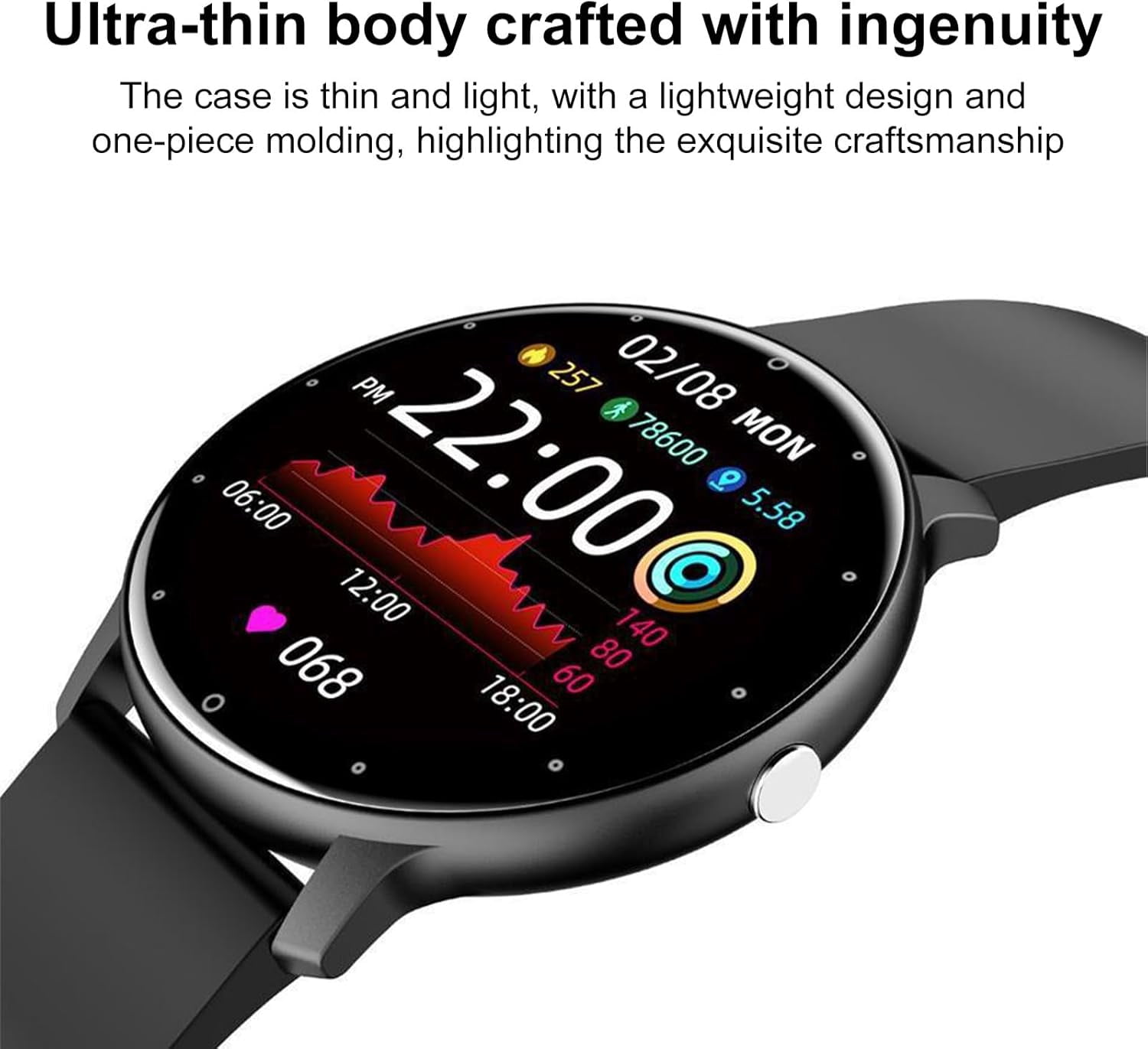 Aptofit Smartwatch - Ultra-Thin Lightweight Body for All-Day Comfort, Waterproof, Scientific Sleep Monitoring, Built-in Weather Forecast, Long-Lasting Battery (Blue)