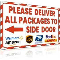Delivery Sign for Outdoor Use 8x12 Inch Package Sign with Arrow Left - Please Deliver All Packages to Side Door
