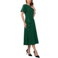 thumbnail image 4 of Vestido de Raso para Mujer con Volantes para Invitadas de Boda, Cuello Redondo, Manga Corta, Formal, Cóctel, Midi, S Verde Oscuro, 4 of 6