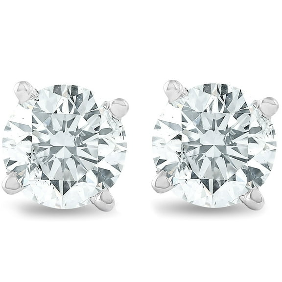14k White Gold 1/4Ct Solitaire White Diamond (G-H, I1) Round Stud Earrings plated by Paris Jewelry