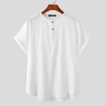 thumbnail image 3 of Mens Short Sleeve Cotton Linen Henley Shirt Causal Beach Holiday Tee Tops, 3 of 6