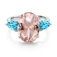 thumbnail image 2 of Gem Stone King 925 Sterling Silver Peach Nano Morganite and Swiss Blue Topaz Ring for Women (10.74 Cttw, 14X10MM Oval and 7X5MM Pear Shape, Gemstone October Birthstone, Size 7), 2 of 3